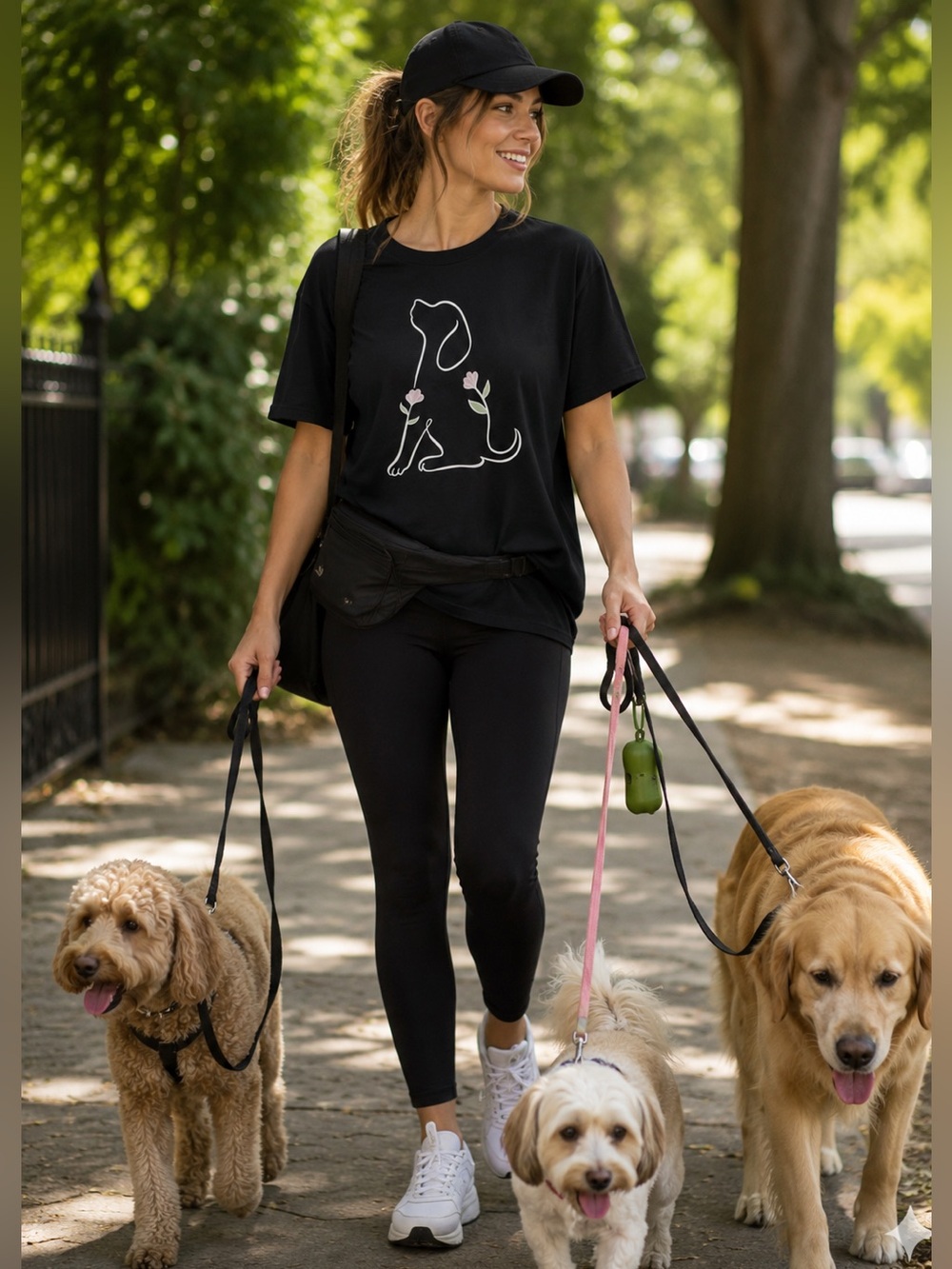 Black Dog Floral Outline T-Shirt - Pet Lover Tee